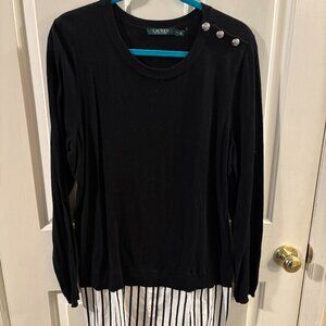 Lauren Ralph Lauren Black Lightweight Tunic Top Sweater ~ 1X ~ Deco Buttons